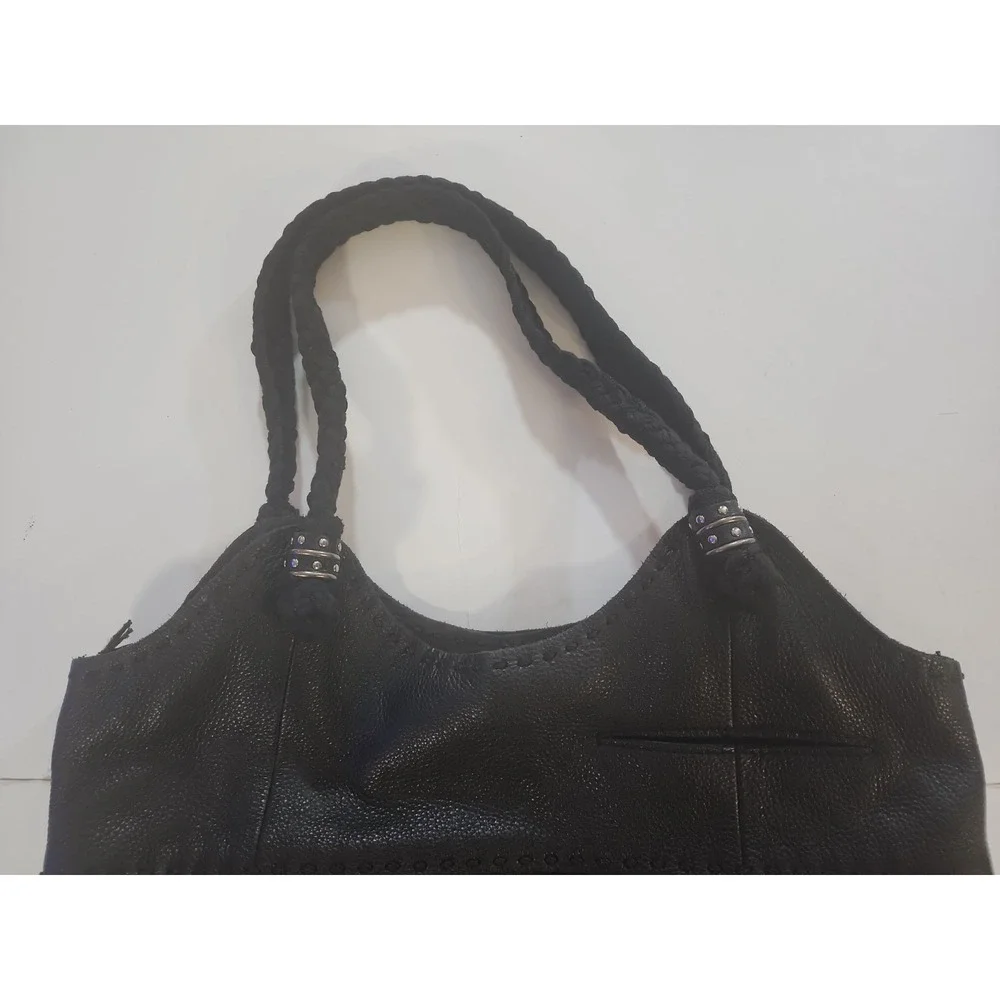 The‎ Sak Indio Black Leather Hobo Bag Braided Strap Boho Slouchy Shoulder Purse